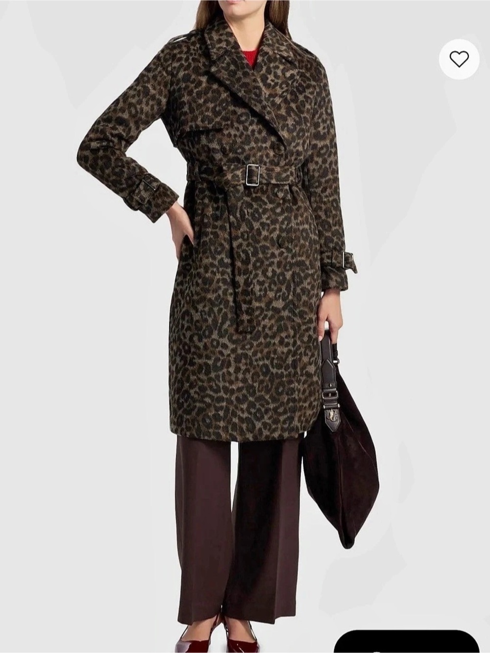 Ellie Tahari Leopard Print Wool Blend Trench Coat